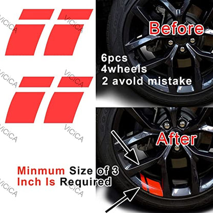Kemaily Wheel Decals Hash Stripe Stickers Fits 18''- 21'' Wheels, 6Pcs Reflective Car Wheel Rim Decal Stripes Decoration Accessories (Red)