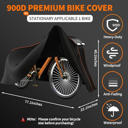 Bike Cover for 1/2/3Bike-900D Heavy Duty Waterproof Bicycle Cover&Outdoor Bike Storage Protection against Snow,rain|Bike Cover for eBike,Mountain,Road,Hybrid,Scooter,Beach Cruiser Bike(L-1Bike Cover) - size: L-1Bike Cover