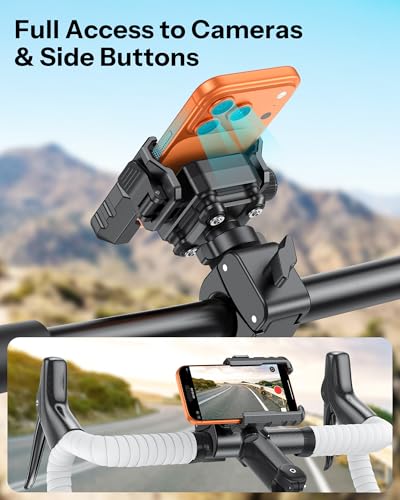 OMOTON Bike Phone Holder 2-Pack, Anti-Vibration Shockproof Motorcycle Phone Mount with Quick Lock & 360° Swivel - Fits Handlebars & Rearview Mirror, for iPhone Samsung All Phones, Black & Black - color: 4-Black & Black