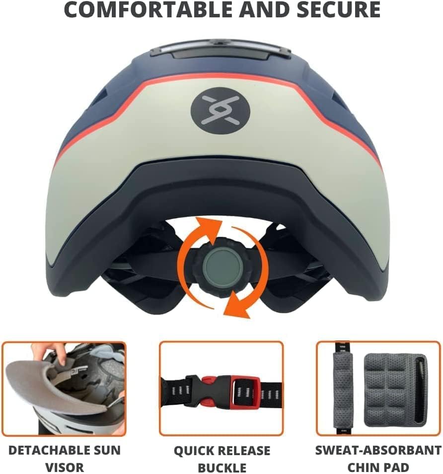 XNITO Bike Helmet with LED Lights - Urban Bicycle Helmet for Adults, Men & Women - CPSC & NTA-8776 Dual Certified - Class 3 E-Bikes, Scooters, Onewheel, Commuter, Mountain - color: Logan, size: Large