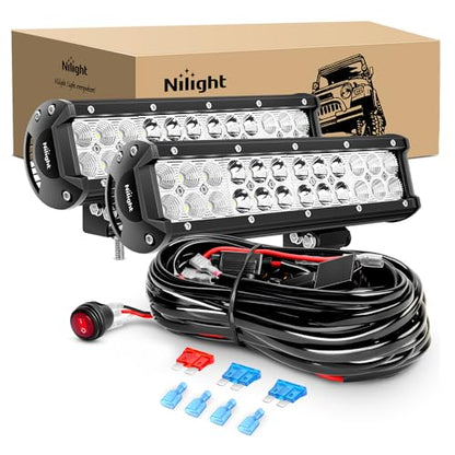 Nilight LED Light Bar 12 Inch 72W Spot Flood Combo Off Road Lights Driving Fog Led Pods Lights with 16AWG Wiring Harness Kit-2 Leads for Van Camper Car Pickup Golf Cart ATV UTV SUV Truck Boat 4x4 - color: 72W Light 2Pcs + Wiring harness