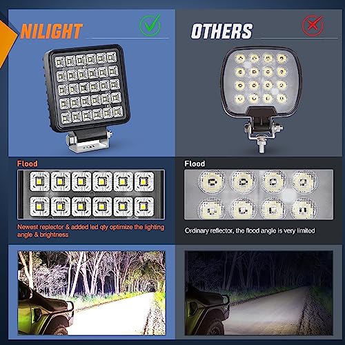Nilight 4.3 Inch Square Utility LED Work Light W/Integrated Toggle Switch, 2PCS 60W 150° Flood Lamp for Offroad Heavy Equipment Vehicles Truck Tractor Golf Cart Boat ATV UTV - color: 2Pcs 30Led Flood Lights