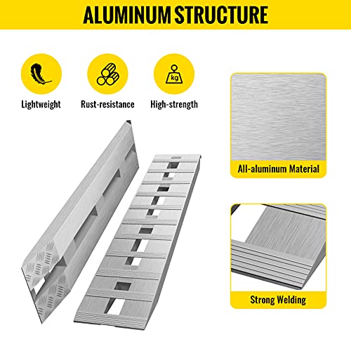 VEVOR Aluminum Ramps, 6000 lbs, Heavy-Duty Ramps with Top Hook Attaching End, Universal Loading Ramp for Motorcycle, Tractor, ATV/UTV, Trucks, Lawn Mower, 60" L x 12" W, 2Pcs - size: 6000lbs