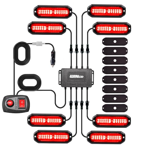 WINECO 8PCS LED Strobe Lights kit 12V Sync Feature Red 12LED Emergency Hazard Warning Lights with Strobe Controller for Trucks Vehicles ATV RV Cars Van - color: Red