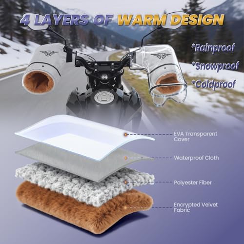 Motorcycle Handlebar Muffs - Thermal Bike Mittens with Reflective Strip, Waterproof PVC Pocket ATV Hand Warmers, Windproof & Coldproof Handlebar Cover Gloves for Cold Weather Cycling - color: Silver