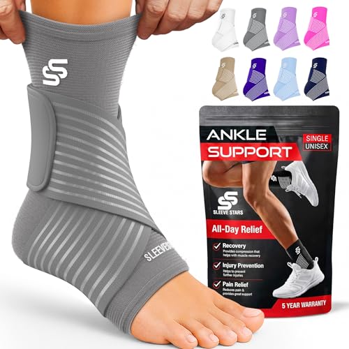 Sleeve Stars Ankle Brace for Women & Men, Ankle Wrap for Sprain, Compression Sleeve for Plantar Fasciitis Relief, Easy Customizable Support: w/ Removable Strap (Single/M:10"-12"/Grey) - color: Gray, size: Medium