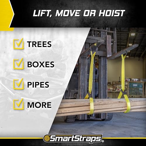 SmartStraps 2”x6’ Nylon Webbing Sling (1pk) – 6,400lb Vertical Lifting Capacity – Safely Lift Heavy Loads, Made with Strong Flexible Webbing, Small, Yellow - size: 6' 6400 lb.