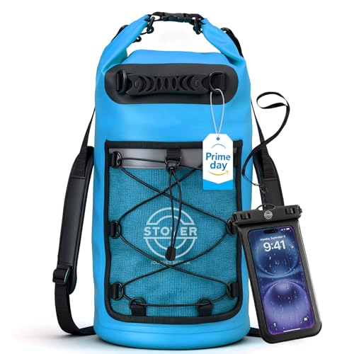 STOVER 5/10/25/30/40/55L Waterproof Dry Bag- Roll-Top Backpack w/Phone Case- Kayaking, Hiking, Camping, Boating- Men/Women - color: 25l Blue (With Phone Case), size: 25L