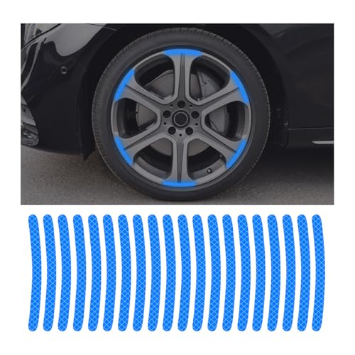 20PCS Reflective Car Wheel Decorative Stripe Stickers, Anti-Scratch Vehicle Night Safety Warning Tape Decal, Automotive Exterior Tire Rims Sticker, Universal for SUV RV Truck (Blue) - color: Blue