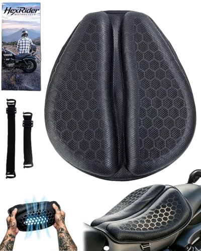 Motorcycle Seat Cushion, 3D Hexagon Honeycomb Gel Tailbone Relief Cutout, Cooling Breathable Non-Slip Shock Absorbing, Adjustable Straps and Washable Cover (Type A) - color: Type a