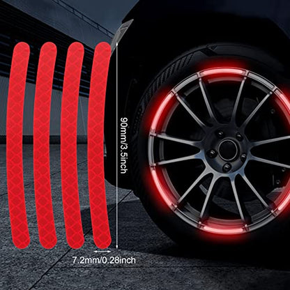 OIIKI 80PCS Reflective Car Wheel Rim Stickers, Wheel Adhesive Strips Stickers, Fluorescent Reflective Exterior Accessories Decorative Decals Tape for Car, Motocycle, Bicycle-Green, White, Blue, Red