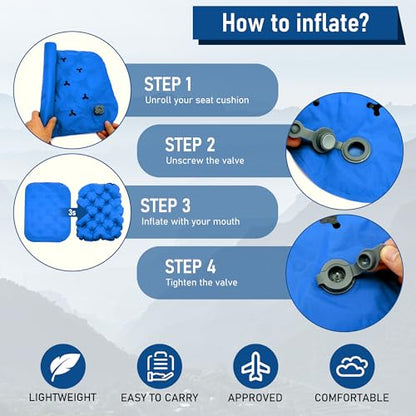Inflatable Seat Cushion, Lightweight Stadium Seat Pad, Travel Air seat Cushion Anti-Slip for Airplane, Long Flights, Hiking, Climbing, Home and Camping, Compact Air Cushion - color: Blue