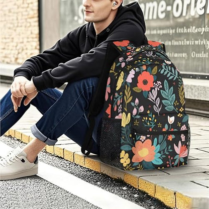 Flower Travel Backpack for Women Men, Water Resistant Laptop Bookbag College School Bag, Large Capacity Floral Print Daypack Schoolbag - color: Floral