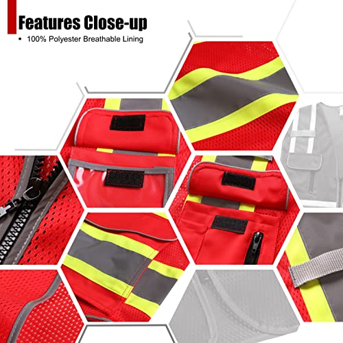 Reflective Safety Vest for Men Women Hi Vis Vest with Pockets High Visibility Vest Mesh Construction Vest Meets ANSI/ISEA 107-2015 (Red-04, 2X-Large) - color: Red-4, size: XX-Large