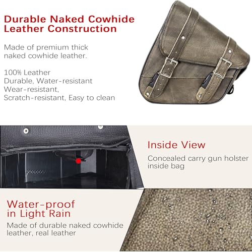 Dream Apparel Motorcycle Swingarm Bag with Brown Leather, Swing Arm Bag Motorcycle Saddlebag Left Side Tool Bag Fit for Softail/Triangulated Swingarm Models Dyna Low Rider Fat Bob - color: 03-Genuine Distressed Brown Leather