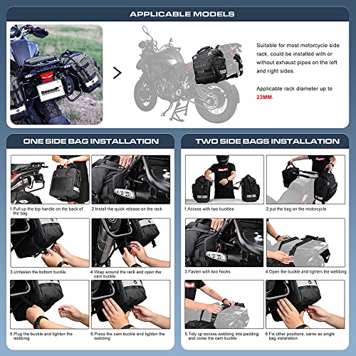 Rhinowalk Motorcycle Saddle Bag Waterproof Motor Pannier Bag Luggage Pack Quick Release Motorbike Side Bag 20L (Black) - color: Black