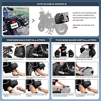 Rhinowalk Motorcycle Saddle Bag Waterproof Motor Pannier Bag Luggage Pack Quick Release Motorbike Side Bag 20L (Black) - color: Black