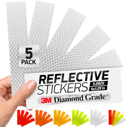 Reflective Stickers | 3M Diamond Grade | White | 1.25″ x 6″ | 5-Pack | Reflective Safety Tape for Helmets, Cars, Mailboxes & More - color: White
