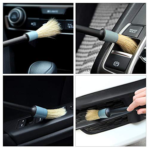 AUTO CARE Natural Boar Hair Detail Brush (Set of 5),Premium Detail Brushes for Engines, Wheels, Interior, Leather, Trim,Air Vents, Emblems