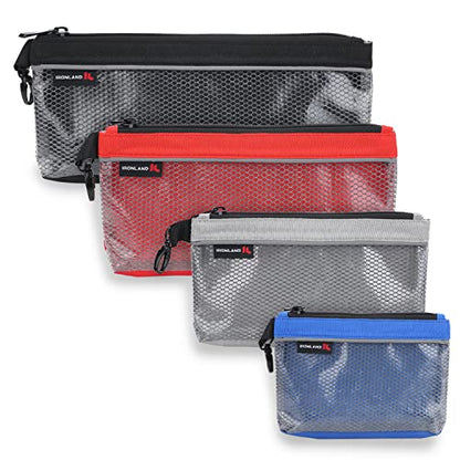 IRONLAND Zipper Pouches, Small Tools Bag, Waterproof Mesh Pouches, Tool Zipper Pouch, Travel Pouch, Clear Cosmetic Bag Case 4 Pack - size: 4 Pack Combo Pro+