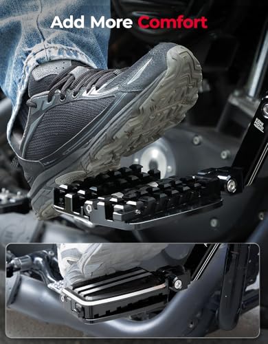 KEMIMOTO CNC Aluminum Highway Pegs with Expandable Heel Rests 1.25" Highway Long Angled Pegs Adjustable Fit for Street Glide Road King Road Glide Softail Dyna Sportster 1-1/4" Engine Guard Black - color: Black