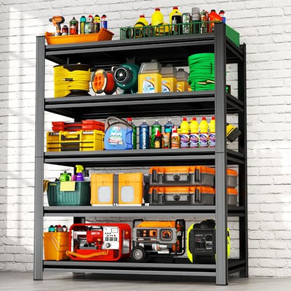 45"W Garage Shelving, Heavy Duty Metal Shelves, 5-Tier Shelving Units and Storage, Easy to Assemble, Adjustable Shelf, Ideal for Garage Basement Pantry Warehouse, Black, 63"H x 15.8" D x 45.3"W - size: 5 Tier | 63" H x 45" W x 16" D