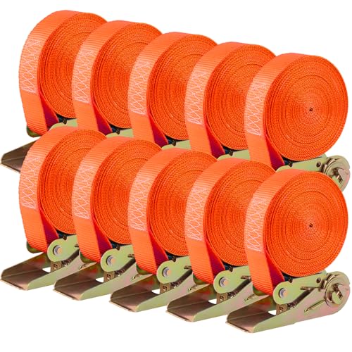 TLGREEN 10 Pcs 1" x 20' Ratchet Staps, Luggage Tie Down Strap, No Hook, Ratchet Strap Heavy Duty,1760 Break Strength Endless Ratchet Straps, Tie-Down Straps for Motorcycles, Trailer, Kayak, Orange - color: Orange