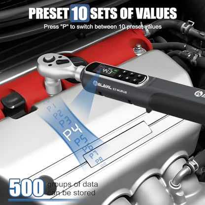 3/8 Drive Digital Torque Wrench, 0.7-44.3 Ft.Lb/1-60 Nm Dual Direction Rachet Wrench with Vibration, Buzzer and LED Alert, Electronic Torque Wrench for Bike Motorcycle Car Repair - size: 0.7-44.3 Ft.Lb/1-60 Nm-3/8"