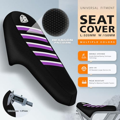 Ribbed Ebike Seat Cover Compatible with Ridstar Q20 Electric Bike Non-Slip Waterproof Anti-UV Protect Seat Cushion (Purple White) - color: Purple White