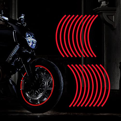 TOMALL 18pcs Lengthen 16"-19" Reflective Wheel Rim Stripe Decal for Motorcycle Wheels Car Cycling Bike Bicycle Night Safety Decoration Stripe Universal Reflective Stickers for Car (Red) - color: Red