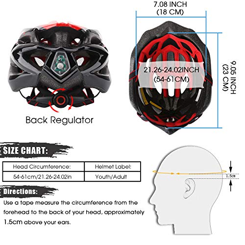 Bike Helmet Men Women, Shinmax Bicycle Helmet with Rear Light and Detachable Visor - color: Black/Red/White, size: Large (57-62 cm)