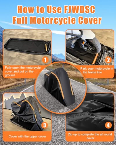 Full Enclosed Large Motorcycle Cover Waterproof Outdoor/Indoor Storage Motorcycle Cover Heavy Duty with Reflective Strips Fits Touring/Trike Motorcycles Length up to 118" with Side+Top Box - size: 4.(4XL) 118"L x 47"W x 59"H