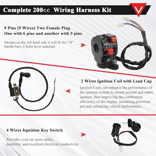 PRO BAT ATV Electric AC Wiring Harness Kit with Full Copper Wire for 150CC 200CC 250CC 300CC Engine Go Kart ATV Pit Dirt Quad Bike Lifan Loncin Zongshen YX Black - style: A Black Ignition Coil+Black Rectifier