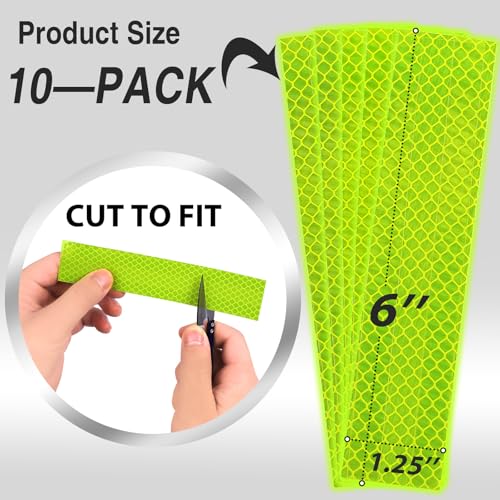10PCS Reflective Stickers,1.25 x 6 inch Safety Reflective Tape for Car Helmets Mailboxes Bike,High Visibility Outdoor Waterproof Reflective Patch - color: Yellow Green