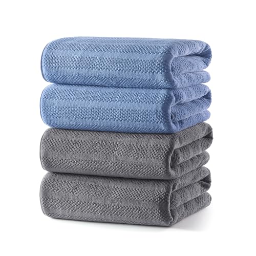 ecolook 4 Pack Microfiber Bath Towels, 31 x 63 inches Extra Large Bath Towel Set, Super Soft Highly Absorbent Bath Towels Set of 4, Quick Dry Lightweight Bathroom Towels for Spa, Pool, Gym - color: Navy+dark Gray, size: 4 Pack Bath Towel