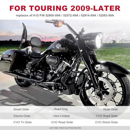 1997-2026 Adjustable Driver Rider Backrest compatible with Harley Davidson Touring Street Glide Road Glide Road King Ultra Limited Electra, Stitch Backrest Pad - size: Driver Backrest 1