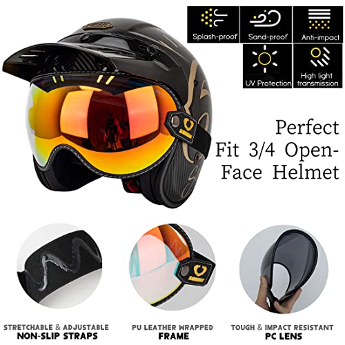 Retro Motorcycle Helmet Shield Bubble Visor, PC Goggles Lens Replacement Universal for 3/4 Open Face Full Helmet Bell Moto-3 (Clear) - color: Clear