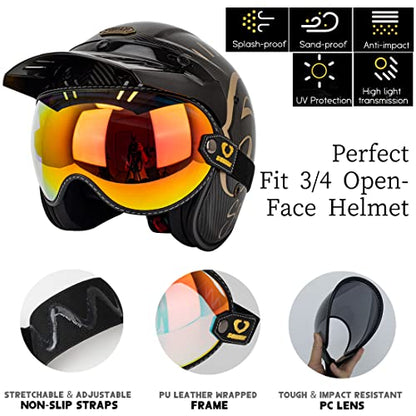 Retro Motorcycle Helmet Shield Bubble Visor, PC Goggles Lens Replacement Universal for 3/4 Open Face Full Helmet Bell Moto-3 (Clear) - color: Clear