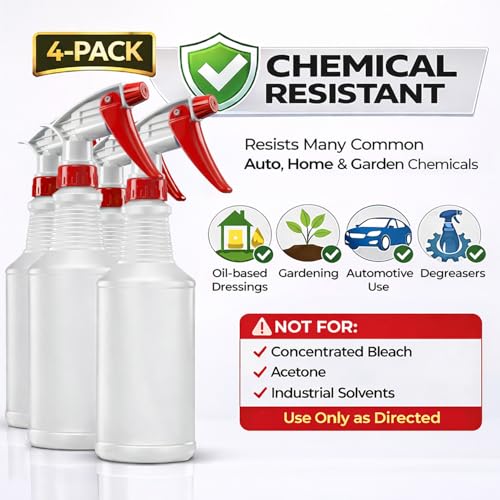 Bar5F Plastic Spray Bottles 2 Pack, 16 Oz, All-Purpose, Empty for Chemical and Cleaning Solutions, Adjustable Head Sprayer Fine to Stream (Pack of 4 (Red)) - size: Pack of 4 (Red)