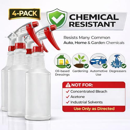 Bar5F Plastic Spray Bottles 2 Pack, 16 Oz, All-Purpose, Empty for Chemical and Cleaning Solutions, Adjustable Head Sprayer Fine to Stream (Pack of 4 (Red)) - size: Pack of 4 (Red)