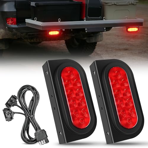 Nilight Hitch Cargo Carrier Oval Light Kit 2PCS 6Inch Red w/Flush Mount Grommet Bracket Harness Waterproof Stop Turn Signal Tail Lights for Luggage Bike Rack Truck Trailer - color: Trailer Lights w/Wire w/Brackets 2PCS
