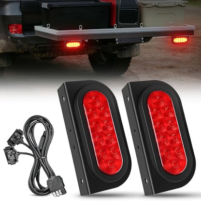 Nilight Hitch Cargo Carrier Oval Light Kit 2PCS 6Inch Red w/Flush Mount Grommet Bracket Harness Waterproof Stop Turn Signal Tail Lights for Luggage Bike Rack Truck Trailer - color: Trailer Lights w/Wire w/Brackets 2PCS