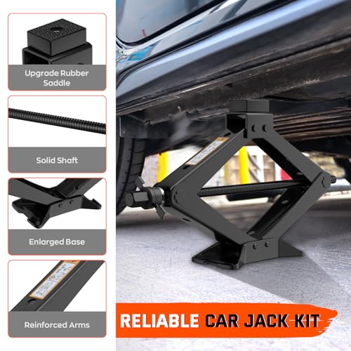 Scissor Jack for Car 3 Ton 6614 LBS, Spare Tire Changing Kit,Portable Tire Jack,Lifting Jack for Car/SUV/MPV - size: 3T with Rubber Top