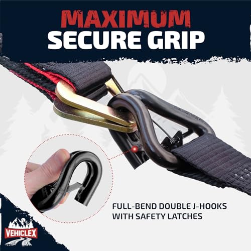 Vehiclex Car Tie Down Kit with Axle Straps 4PCS — 2" Reinforced Axle Straps + Heavy Duty Ratchet Straps with Double J-Hooks for Cars, Trucks & UTVs - style: Car Tie Down kit