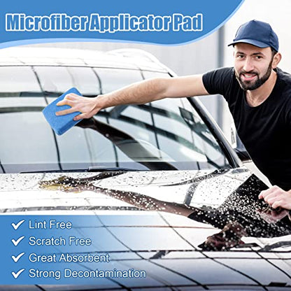 Riakrum 32 Pcs Microfiber Applicator Pads Soft Microfiber Foam Buffing Car Detailing Pads for Wax Ceramic Coating Polish Reusable Car Wash Sponge Tire Shine Applicator(Blue) - color: Blue