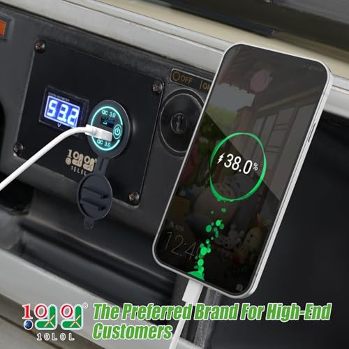 10L0L 12V USB Outlet Quick Charge 3.0 Dual USB Charger Socket with On/Off Switch & Blue LED, Waterproof Power Port for Golf Cart EZGO Club Car Yamaha UTV ATV Boat Truck Motorcycle - color: Dual USB