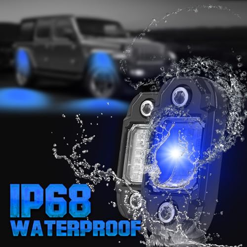 4 Pods Blue Rock Light LED Waterproof Neon Trail Rig Lamp Underglow Lights for Car Truck Motorcycle SUV ATV UTV (Blue) - color: Blue