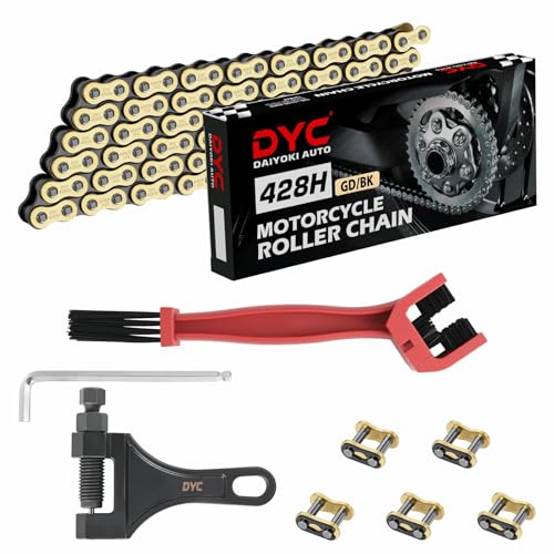 DYC 428H Motorcycle Chain 122 Links(Gold/Black) with Master Links, Chain Breaker Tool & Chain Brush for 125–250cc Motorcycle/ATV/Dirt Bike/Pit Bike/Go Kart SSR TaoTao Coolster Apollo Baja Kazuma - size: 428H-122L (Gold/Black)
