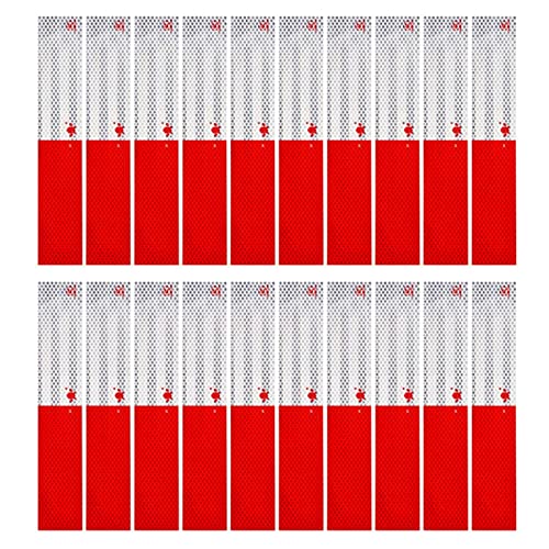 Reflective Tape, 2" × 12" × 20/30 Pack Red/White Self-Adhesive Outdoor Waterproof Safety Caution Warning Reflective Tape Trailer Reflector for Cars, Trucks, Trailers, Boats, Road Signs (20)