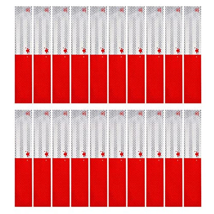 Reflective Tape, 2" × 12" × 20/30 Pack Red/White Self-Adhesive Outdoor Waterproof Safety Caution Warning Reflective Tape Trailer Reflector for Cars, Trucks, Trailers, Boats, Road Signs (20)